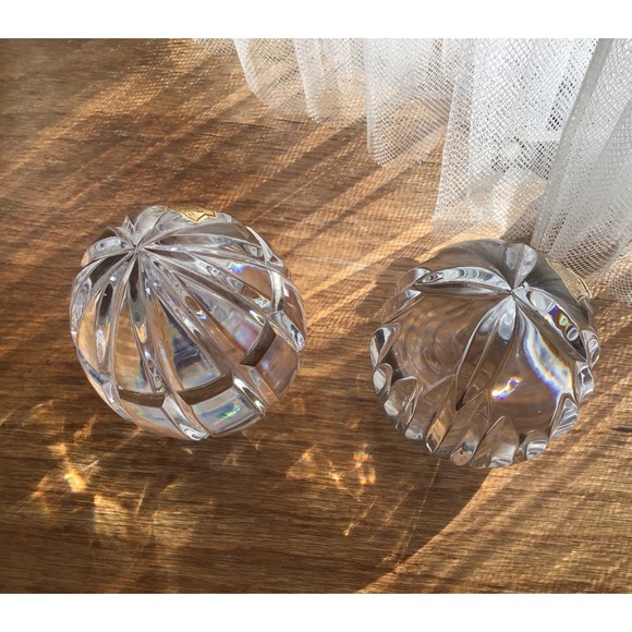POLISH LEAD CRYSTAL EGG PAPERWEIGHTS VINTAGE LOT OF 2 HAND CUT GRID DESIGN - Picture 4 of 9